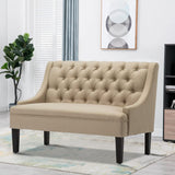 ANDEWORLD Modern Loveseat Settee Button Tufted Sofa Couch Upholstered Banquette Dining Bench Living Room Funiture (Khaki) Andeworld