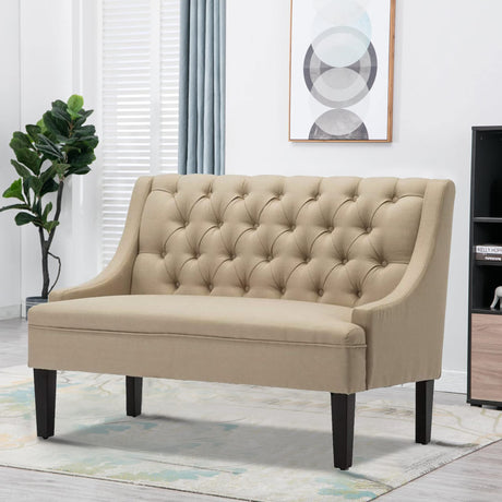 ANDEWORLD Modern Loveseat Settee Button Tufted Sofa Couch Upholstered Banquette Dining Bench Living Room Funiture (Khaki) Andeworld