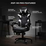 RESPAWN 110 Pro Gaming Chair - Gaming Chair with Footrest, Reclining Gaming Chair, Video Gaming Computer Desk Chair, Adjustable Desk Chair, Gaming Chairs For Adults With Headrest Pillow - White RESPAWN
