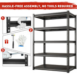 REIBII 72" H Garage Shelving Load 2500 LBS, Heavy Duty Storage Shelves, 5-Tier Adjustable Garage Shelves for Warehouse, Basement, 72" H x36 W x18 D, Black, 4 Pack REIBII