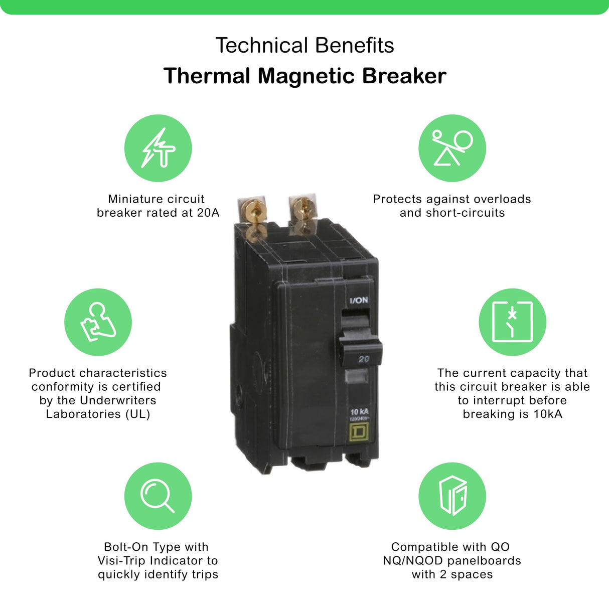 Square D - QOB220CP Circuit Breaker, Black Schneider Electric