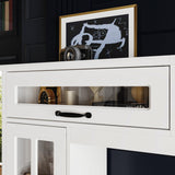 AIEGLE Glass Door Entertainment Center with Storage Bridge, Traditional Media Console Table Wall Unit with Shelves for 70 75 inch TV, TV Stand Set, White, 96.9”W AIEGLE