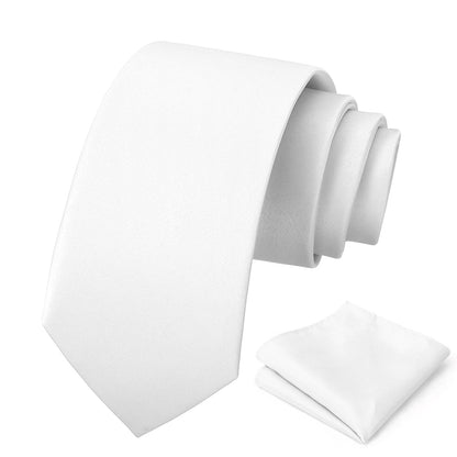 PenSee Men's White Tie Set Solid Pure Color 3.15" (8CM) Classic Formal Plain Necktie and Pocket Square Set For Men