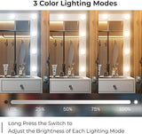 FUSOU Vanity Desk with Power Outlet, Makeup Vanity with Mirror and 12 LED Lights, 3 Lighting Modes,11 Drawers Vanity Table with Chair, Glass Top, Dressing Table for Bedroom,Dressing Room (White) FUSOU