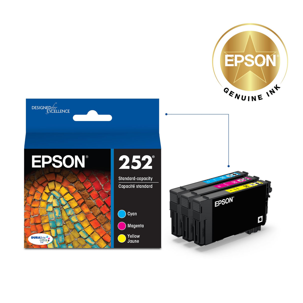 EPSON 252 DURABrite Ultra Ink Standard Capacity Color Combo Pack (T252520-S) Works with WorkForce WF-3620, WF-3640, WF-7110, WF-7610, WF-7620, WF-7710, WF-7720, WF-7210 Epson