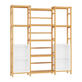 FOTOSOK Bamboo Shelf Bookcase, Triple Wide Bookshelf with 4 Cubes & 9 Shelves, Large Bookshelf with Storage, Plant Shelf Bathroom Shelf Pantry Shelf Standing Organizer Unit, Natural FOTOSOK