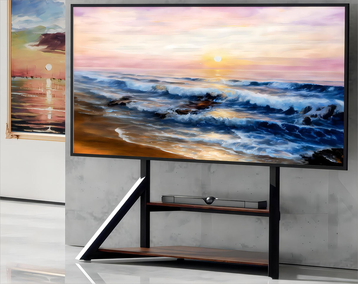 unho TV Stand with Mount, for 65 to 100 inch Large LCD/LED Flat Curved Screen Adjustable Heights Bracket Heavy Duty 2 Wooden Shelves Base VESA 800x600mm Max.Load Bearing 100kg unho