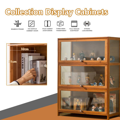 Paulist Small Curio Cabinets Curio Display Cabinet with Acrylic Doors, 3 Tier 4 Tier Showcase &Display Shelf for Figures, Toys, Books, Bookcase for Office, Playroom, Living Room,Brown,80x32x106cm