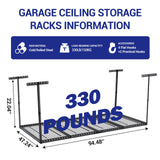 GarveeTech 4x8 FT Overhead Garage Storage Rack, 22"-40" Height Adjustable Ceiling Storage Rack 330lbs Weight Capacity, Heavy Duty Metal Hanging Storage Shelves for Garage (Black, Vertical Post x 4) GarveeTech