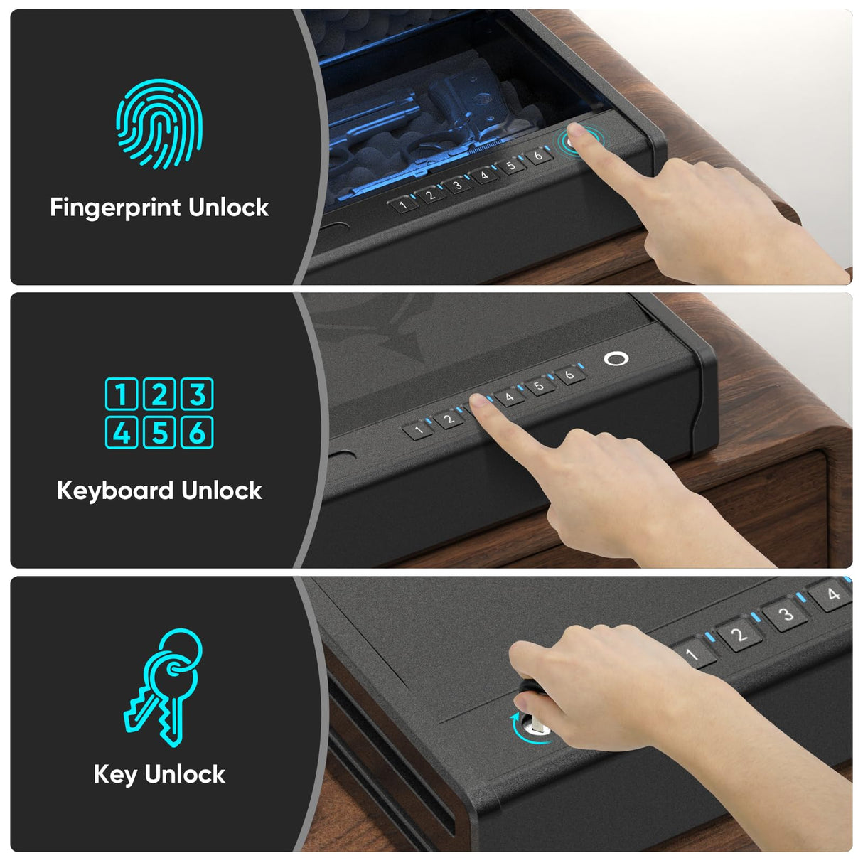 Dveron Biometric gun safe for handgun, Quick Access Fingerprint ＜1s Pistol Safe, Gun Lock Box Gun for Cloakroom Bedroom Nightstand and Car, Black Safe Box, Carbon Steel Construction Dveron
