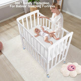 Flwrgirl Baby Bassinets Bedside Sleeper - Pine Wood Bassinet Bedside Sleeper,6 Heights Bedside Bassinet for Baby,Co Sleeper for Baby in Bed with Mattress,Baby Bedside Bassinet Crib,White Flwrgirl