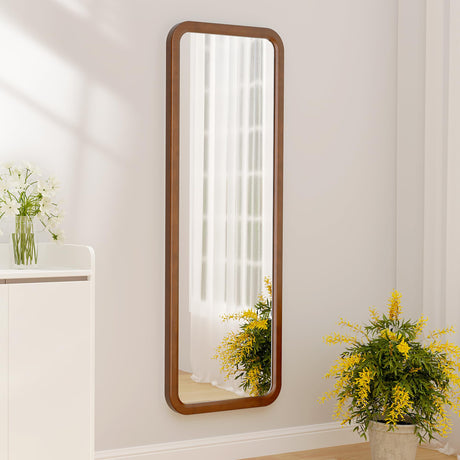 dnbss 47"x16" Wooden Full Length Hanging Mirror for Wall, Solid Wood Frame Full Body Mirror, Wall-Mounted Mirror, Dressing Mirror for Bedroom, Living Room, Room Decor, Walnut dnbss