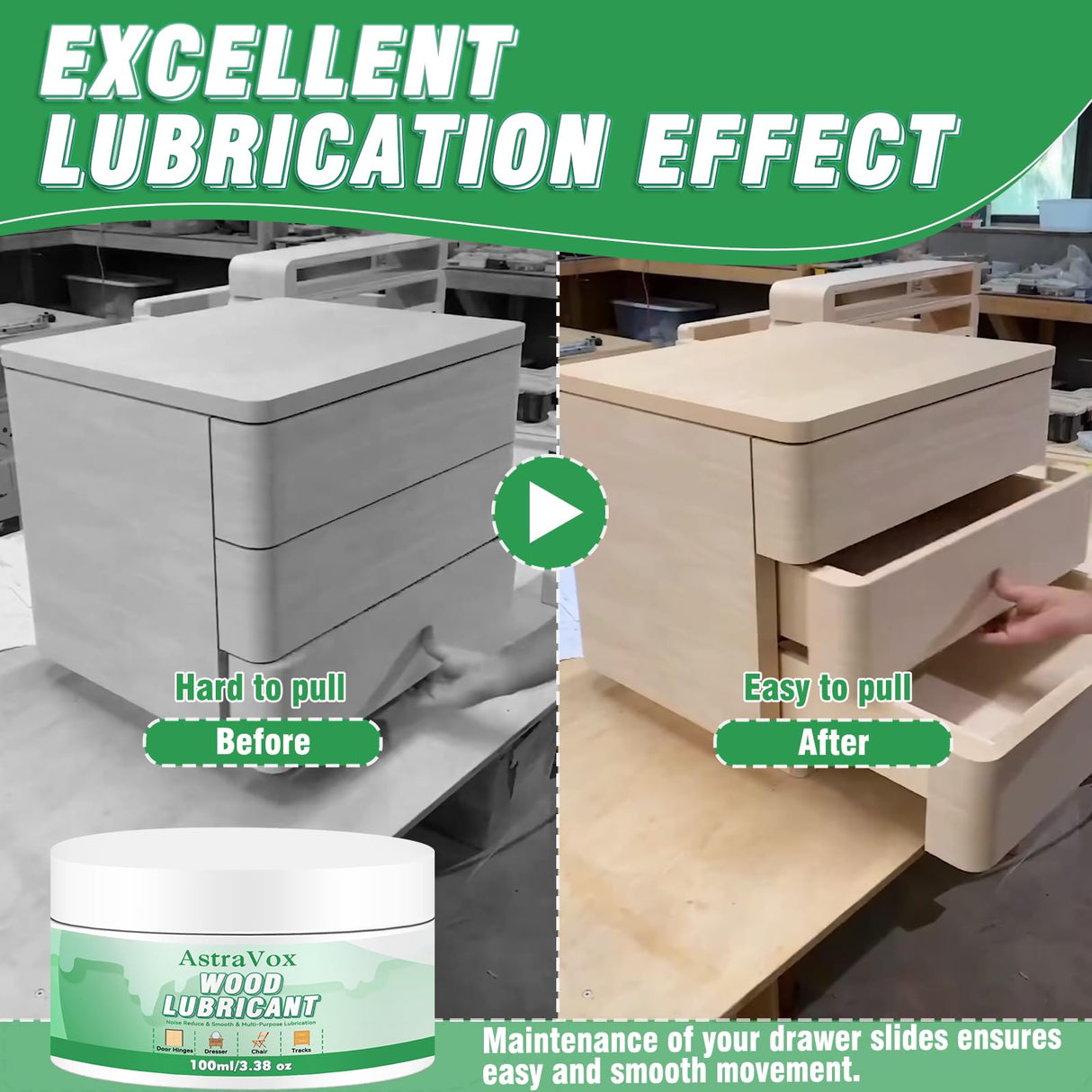 AstraVox Wood Lubricant Wax for Furniture, Multi-Purpose Sliding Door Hinge Lubricant Grease to Lubricate and Reduce Noise, Paste Wax for Wood Drawer, Floor, Dresser, Cabinet, Guitar(3.38 Oz) AstraVox