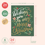 Christmas Cards Set - 24 Gold Foil Holiday Decor Sheets with Red Envelopes – 6 Assorted Designs Boxed for Easy Storage - Bulk Greeting and New Years sheets - 4.25”x5.75” Sweetzer & Orange