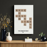 Personalized Family Scrabble Wooden Framed Canvas Wall Art, Customized Crossword Wall Art - Scrabble Letters for Wall Decor, Living Room Decor ENQU