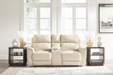 Signature Design by Ashley Dahlmoore Contemporary Leather Match Power Reclining Loveseat with Console and USB Ports, Beige Signature Design by Ashley