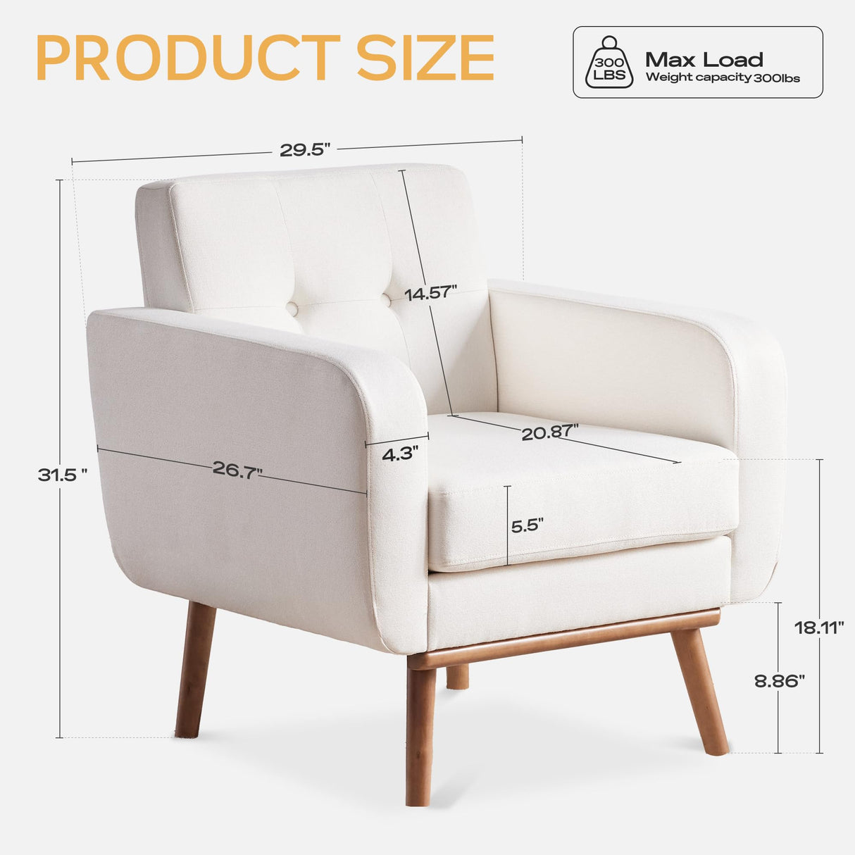 HUIMO Living Room Set, Button Tufted Living Room Furniture Sets, Upholstered Modern Couch Set with Solid Frame, Deep Seat Sofa Set for Living Room, Office (White, 3 Piece Set-1*loveseat+2*Chair) HUIMO