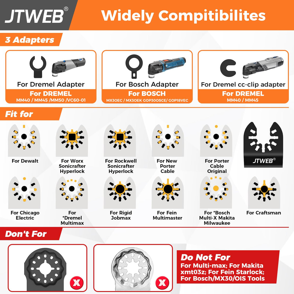 JTWEB Titanium Oscillating Tool Blade, 10PCS Oscillating Saw Blades Metal Cutting Multi Tool Blades Kits Wood and Metal Nails Plastic, Multitool Blades for Dewalt Milwaukee Bosch Dremel Rockwell JTWEB