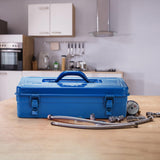 Acshio Portable Steel Tool Box, 16 Inch Metal Tool Organizer Box with Double Latch Closure and Handle, Heavy Duty Storage Toolbox Tool Chest for Workshop, Garage, Warehouse, Household, Blue Acshio