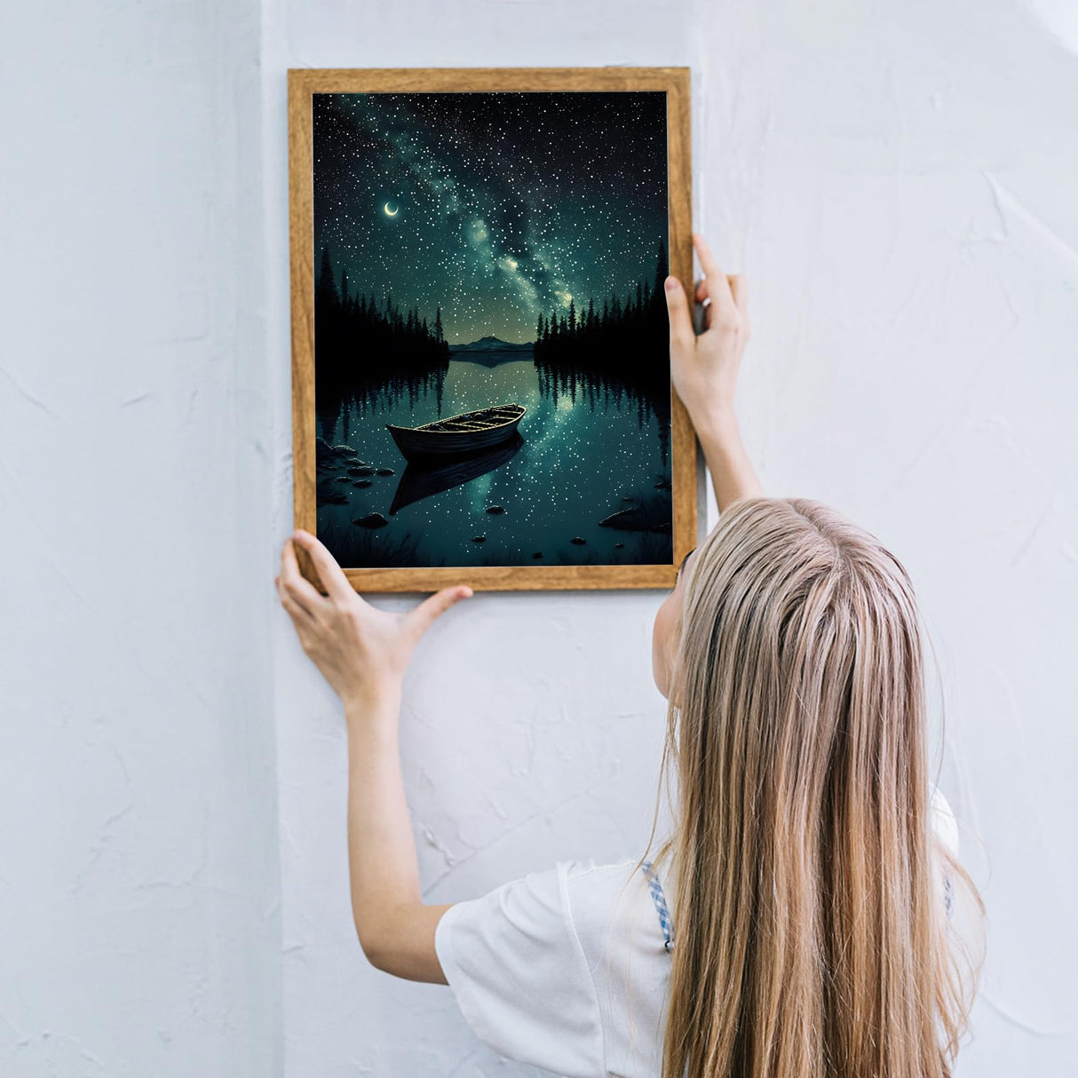 MOGTAA Starry Night Diamond Art Painting Kits for Adults, Canoe Lake Moon Diamond Painting Kits for Beginners, DIY 5D Diamond Dots Kits Landscape Gem Craft for Home Art Decor 12x16 inch MOGTAA