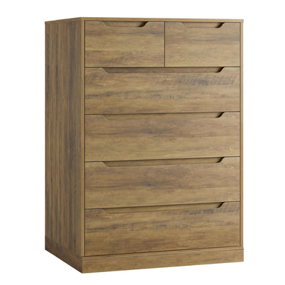 HOSTACK Modern 6 Drawer Dresser for Bedroom, Tall Chest of Drawers with Storage, Large Wood Storage Chest Organizers with Cut-Out Handles, Accent Storage Cabinet for Living Room, Hallway, Rus - WoodArtSupply