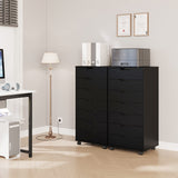 Panana 5/7 Drawer Chest, Wooden Tall Dresser Storage Dresser Cabinet with Wheels, Office Organization and Storage, Bedroom Furniture (Black, 7 Drawer) Panana