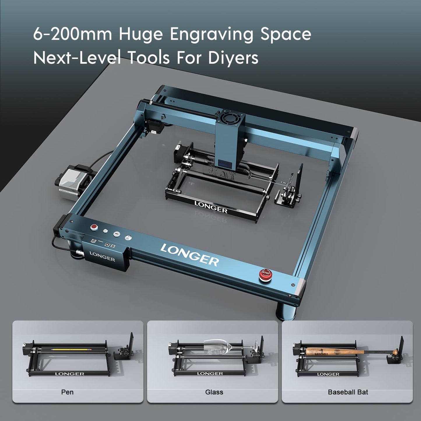 Longer Ray5, B1 and Most Laser engravers, Y-axis Rotating Drum Engraving Module for Engraving Cylindrical Objects, Wine Glasses, Glasses - WoodArtSupply