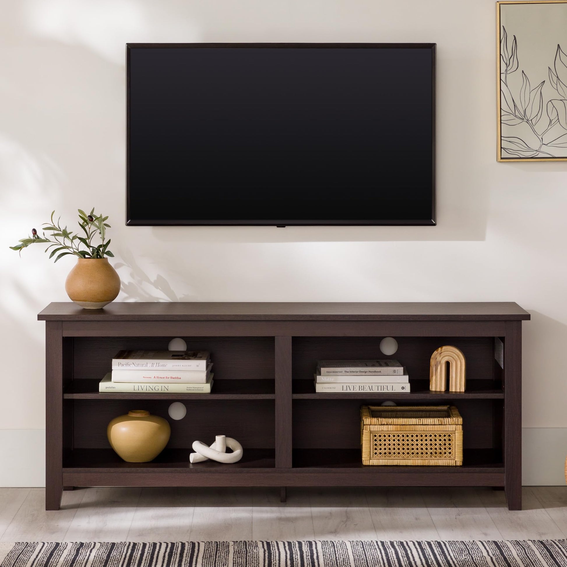 Walker Edison Wren Classic TV Console Entertainment Media Stand with Storage for Televisions up to 65 Inches, 58 Inch, Espresso - WoodArtSupply