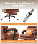 Ylzyxal Office Chair, Big and Tall Office Desk Chair, Ergonomic Office Chair, 400LBS PU Leather Computer Chairs, Executive Office Chair with Foot Rest and Lumbar Pillow (Bright Brown) Ylzyxal