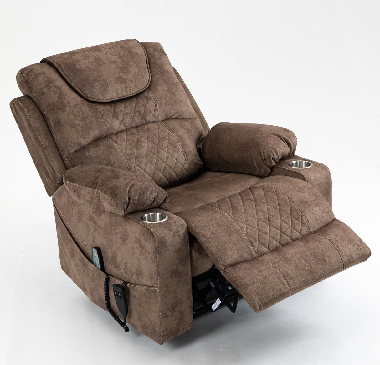 Recliner Lift Chairs for Elderly, 180 Degrees Lay Flat Recliner Chair with Heat and Massage and Cup Holder for Adults 400 lb Capacity (Brown Velvet) LITVZ