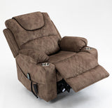 Recliner Lift Chairs for Elderly, 180 Degrees Lay Flat Recliner Chair with Heat and Massage and Cup Holder for Adults 400 lb Capacity (Brown Velvet) LITVZ