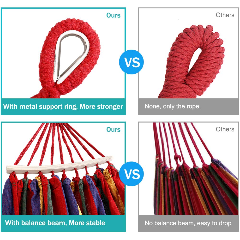 Outerman 275 x 155 cm Camping Hammock, Hammocks Thickened Canvas Fabric with 550lb Load Capacity, Two Anti Roll Balance Beam and Sturdy Metal Knot Tree Straps for Travel, Beach, Backyard etc. Outerman