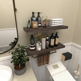 PopiShelves Floating Shelves for Wall- 17 Inch Natural Wood Shelves for Bathroom, Bedroom, Kitchen Decor, Farmhouse Decor Set of 2, Rustic Brown PopiShelves