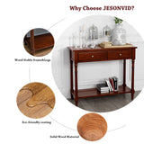 JESONVID Solid Wood Console Table with 2 Drawers, 2-Tier 35.4" X 30" Accent Sofa Table with Multilayer Storage Shelf Rustic Hall Entryway Tables for Living Room Home Office-Brown JESONVID