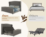 AMERLIFE King Size Adjustable Bed Frame with 51" H Velvet Upholstered and Deep Button Tufted Headboard, Electric Bed with Dual Motor/Nailhead Trim Wingback, No Box Spring Needed, Grey AMERLIFE