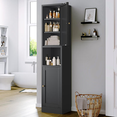 YAUWOH Black Tall Metal Storage Cabinet,Metal Locker Storage Cabinet with 3 Adjustable Shelves and 2 Doors,Narrow Sideboard for Small Spaces, Living Room, Home Office, Dining Room
