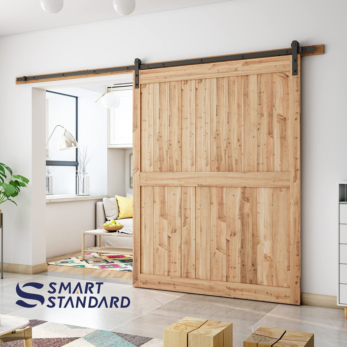 SMARTSTANDARD 11ft Barn Door Hardware kit, Barn Door Track, Sliding Door Hardware kit, Smoothly and Quietly -Heavy Duty Sturdy -Easy to Install, Fit 60"-66" Wide Door Panel (I Shape Hanger) SMARTSTANDARD