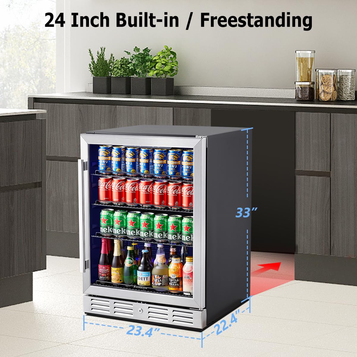 Kalamera 24 inch Beverage Refrigerator - 154 Cans Capacity Beverage Cooler- Fit Perfectly into 24" Space Built in Counter or Freestanding - for Soda, Water, Beer or Wine - For Kitchen, Bar or Office Kalamera