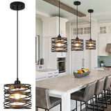 Ynzefly Pendant Light, Kitchen Island Hanging Light Fixtures Wood Farmhouse Metal Pendant Lighting for Dining Room Bedroom Bar Office, Industrial Black, 1 Pack Ynzefly