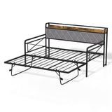 VINGLI Twin Daybed with Trundle Bed, Sofa DayBed with LED Light & Charing Station, Upholstered Bed Frame with Storage Headboard and Heavy Duty Metal Slats, for Living Room, Bedroom, Guest Room, Gray VINGLI