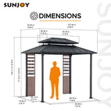 Sunjoy 7 x 9 ft. Grill Gazebo, 2-Tier Hardtop Gazebo Pergola with Ceiling Hooks and Storage Shelves, Matte Black Sunjoy