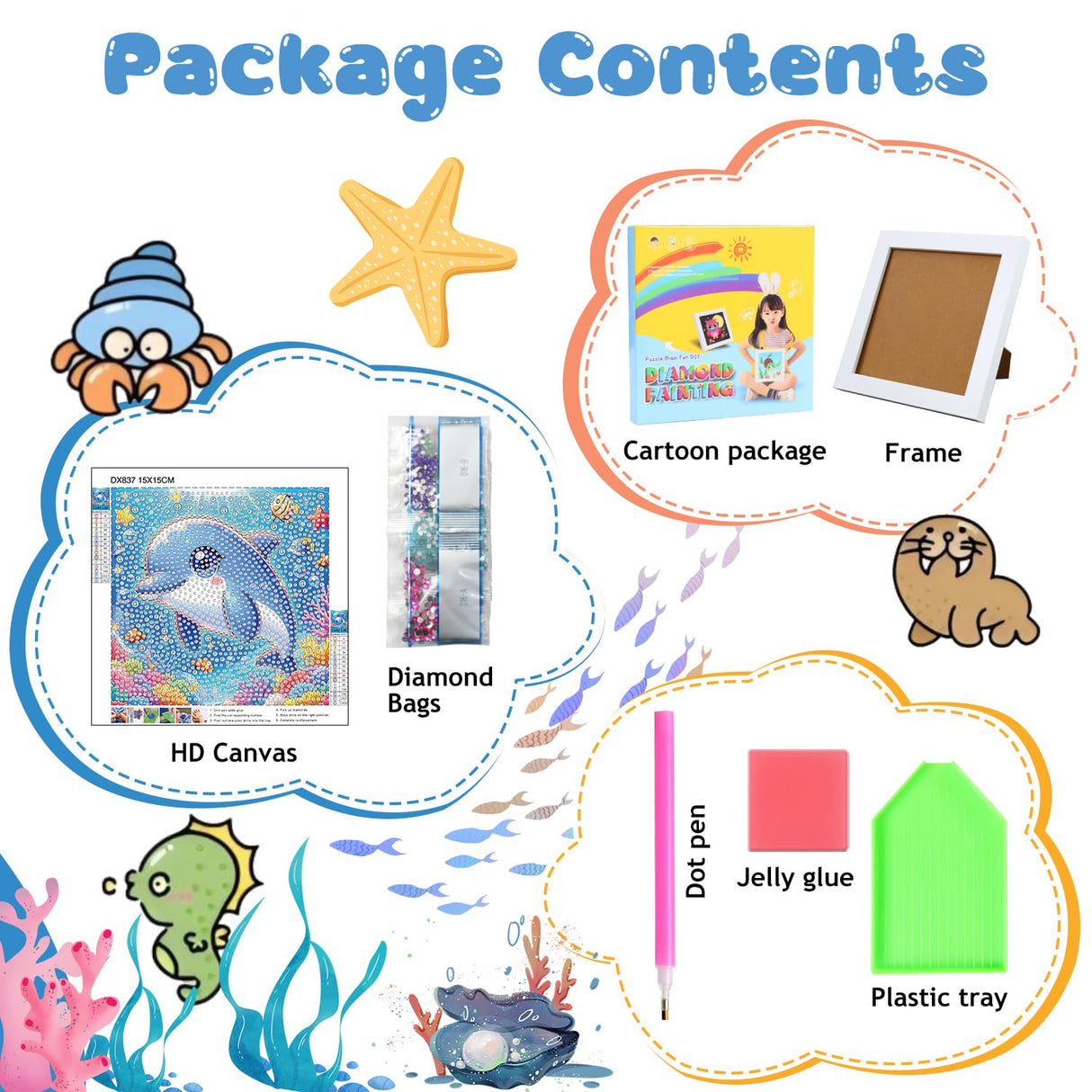 Reivworl Dolphin Diamond Art Kits for Kids, Dolphin Diamond Painting Kits for Kids, Gem Art Ages 4-8-12 for Gifts and Decor (8x8 Inch) Reivworl