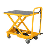 1100lbs Hydraulic Lift Table Cart, 34" Lifting Height, Manual Single Scissor Lift Table with 4 Wheels and Non-Slip Pad, Hydraulic Scissor Cart for Material Handling, Yellow EliteEdge