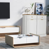 UEV Double Kitchen Trash Cabinets,Two Tilt Out Trash Cabinets with Solid Hideaway Drawers,Free Standing Wooden Kitchen Trash Can Recycling Cabinet Trash Can Holder (White) UEV