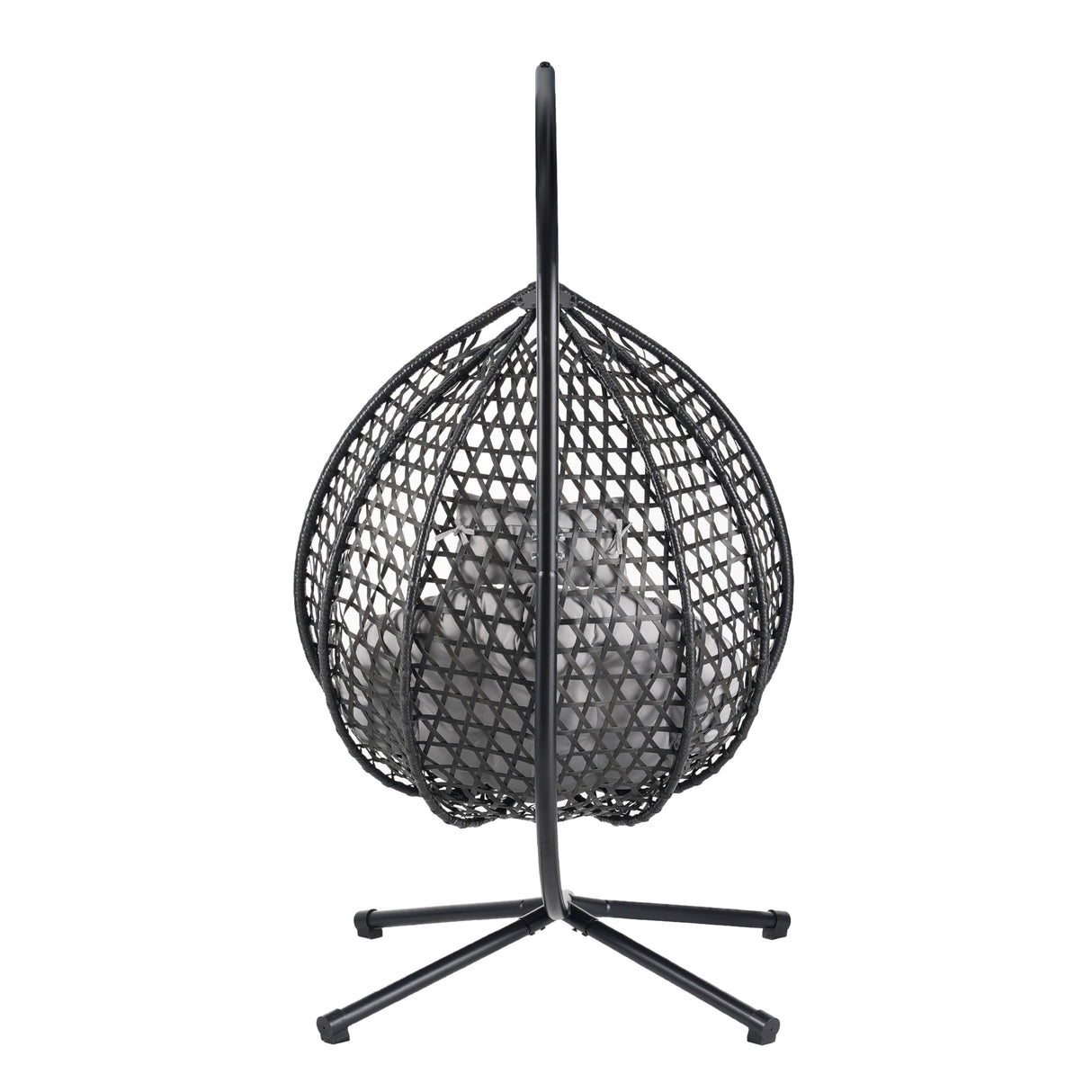 Hanging Egg Chair with Stand, Patio Rattan Wicker Patio Basket Hanging Chair, Garden Rattan Swing Hammock Chairs for Outside Balcony, Porch, Poolside, Indoor Outdoor, 330lbs Capacity, Black+ Grey FAROUCHE