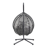 Hanging Egg Chair with Stand, Patio Rattan Wicker Patio Basket Hanging Chair, Garden Rattan Swing Hammock Chairs for Outside Balcony, Porch, Poolside, Indoor Outdoor, 330lbs Capacity, Black+ Grey FAROUCHE