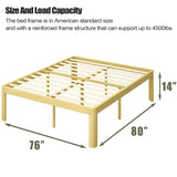 BOSRII Serenity Series Pine Grain King Size Bed Frame, Thickened and Reinforced Heavy Duty Steel Structure with 4500 LBS Support,14 Inches High No Box Spring Needed, Easy Assembly BOSRII