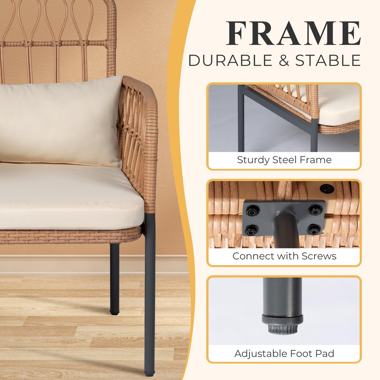 PROHIKER Patio Furniture Outdoor Rattan Loveseat 2-Seat with Built-in Table, Lumbar Pillows and Cushions, All-Weather Wicker Loveseat Porch Chairs for Balcony, Lawn, Backyard PROHIKER