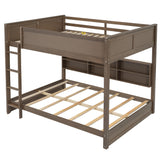 Ball & Cast Queen Over Queen Bunk Bed with 6 Storage Cabinets and USB Ports,Wooden Bedframe w/Ladder & Guardrails,Space Saving,Solid Wood Slats Support,for Student Dorms,Guest Rooms,Espresso Ball & Cast