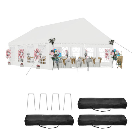 DWVO 20x30FT Heavy Duty Party PVC White Tent Wedding Event Shelters Upgraded Galvanized Ripple Canopy with Large Roof Removable Sidewalls & 3 Storage Bags 600D Oxford Commercial DWVO